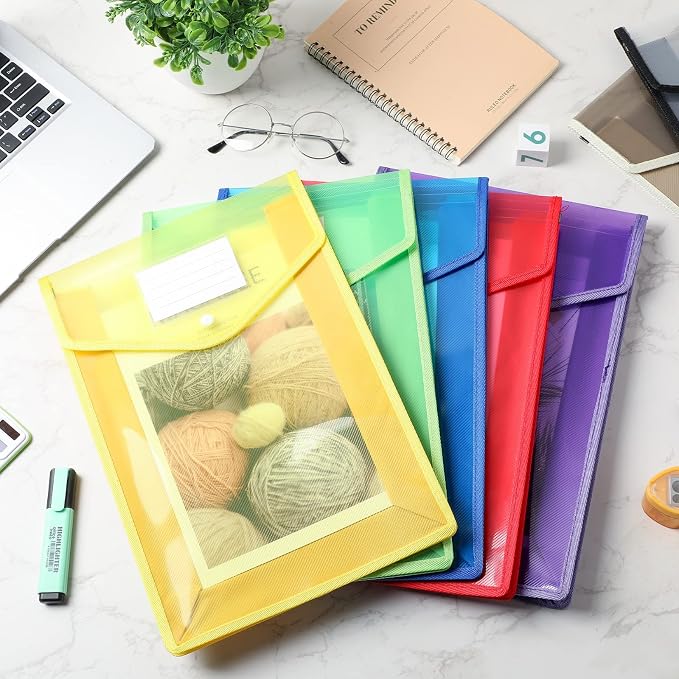10 Pieces Plastic File Folders Envelope Expanding File Wallet Organizer Documents Folder with Snap Closure and Pocket B4 Waterproof Transparent Pouch for School Office(Colorful,Vertical)