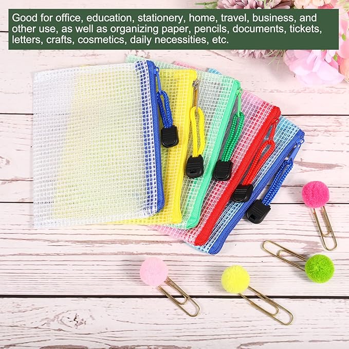 YOKIVE 6 Pack Mesh Zipper Bags, B8 Mesh File Pockets | Plastic Document Pouch, Great for Office Appliances Travel Storage(Red)