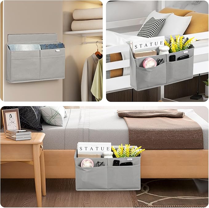 4 Pack Desk Side Hanging Organizer, Adhesive Storage Bag with Pockets for Magazine Ipad Notebook, for End Tables Home Office Desks Computer Workstations Dressing Table, Grey