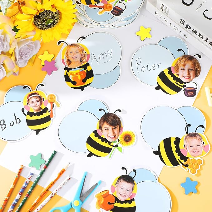 gisgfim 80Pcs Bee Cutouts Summer Honey Bee Decorations Bulletin Board Summer Honeybee Paper Cut-Outs Classroom Decor for Boy Girl DIY Craft Photo Wall Kindergarten Preschool Party Favor Supply