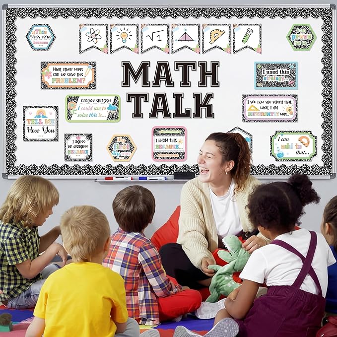 AmazingSpark Composition Notebook Math Talk Bulletin Board Set Classroom Decorations Educational Maths Paper Cutouts Back to School Bulletin Board Decor Elementary Middle School Wall Decor Supplies
