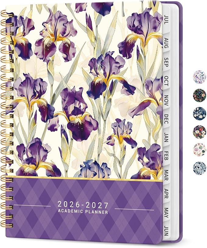 Planner 2026–2027, Academic Year Monthly & Weekly Calendar Book, Jul 2026–Jun 2027, Hardcover Organizer with Tabs, Student & Teacher Planner, 6.3" x 8.5", Purple Iris