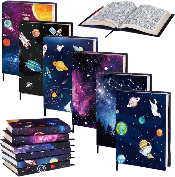 Gilprop 6 Pack Jumbo Stretchable Book Covers, Colorful Covers for Textbook Protection and Care, Washable Reusable Protective for Paperbacks Hardcover Books(Space,Black,6-9inch)