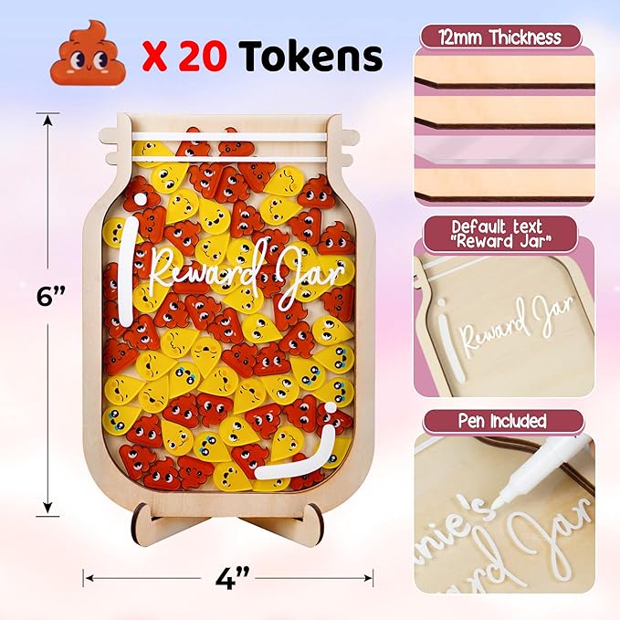 6" DIY 20 Tokens Magnetic Reward Jar Kids Potty Training Chore Chart Boys Girls Toddler Gifts for Classroom Teacher Good Behavior Management Tools Back to School RWJ-03-POOD-S