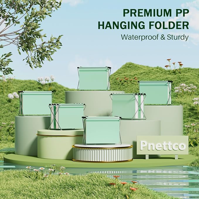 12 Pack Hanging File Folders, Filing Folders Hanging Reinforced, Plastic Hanging Folder 2 Inch Expansion, Accordion File Folders Hanging Folders Box Filing Folders with 1/5 Tabs - Letter Size