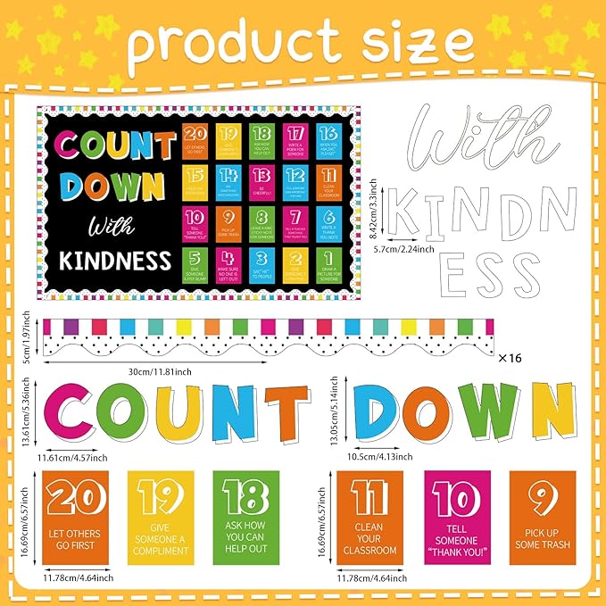 Count Down with Kindness Bulletin Board Set Colorful Countdown Bulletin Board End of The Year Countdown Paper Cutouts Schools Out Kindness Classroom Decor for Home School Classroom Office Door Wall