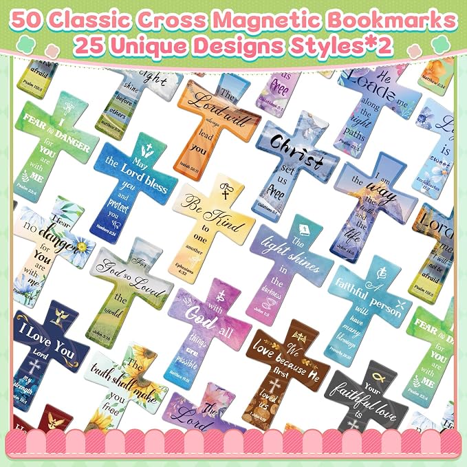 50Pack Magnetic Bookmarks Bulk Cross Bible Bookmark Christian Bookmarks for Women Men kids Adults Teacher Book Lovers Gifts, Book Marks for Reading Religious Verses Magnet Bookmark Clips (Multi-style)