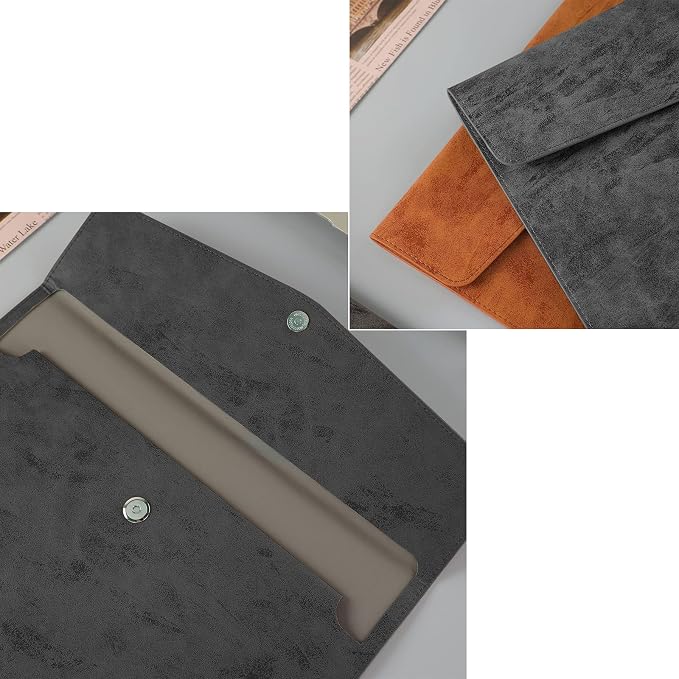 PU Leather A4 File Folder Document Holder Stylish Portfolio Envelope Folder Case with Snap Closure for Receipt Contract Black