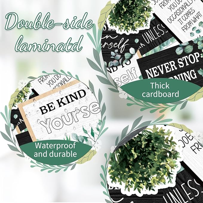 FYSUIMU 47Pcs Modern Farmhouse Inspirational Bulletin Board Welcome Banner Eucalyptus Greenery Paper Cutouts with 100Pcs Glue Points for Back to School Party Classroom Craft Wall Decor