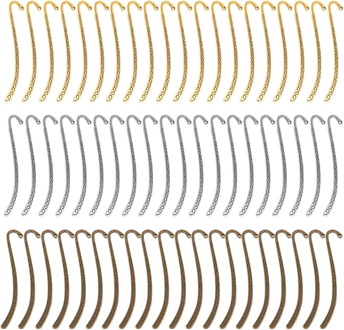 Framendino, 60 Pieces Alloy Bookmark Hook Retro Silver Metal Carving Book Marks with Tibetan DIY for Teacher Reading Enthusiasts