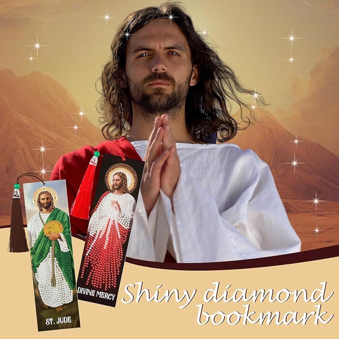 Sinload 10 Pcs Christian Diamond Art Bookmark for Adults Catholic Saint Diamond Bookmarks with Tassel 5d Jesus Virgin Mary Diamonds Painting Book Mark for Reading Lover DIY Crafts Religious Gift