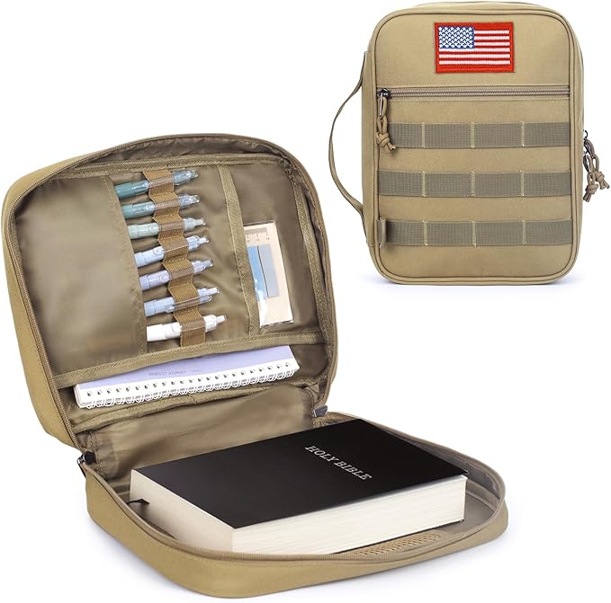 ATRIPACK Tactical Bible Cover For Men,Large Bible Case With Shoulder Strap,Water-Resistant Book cover With Handle,Multi-Functional Carrying Bible Holder Bag For Church,Study,Spiritual