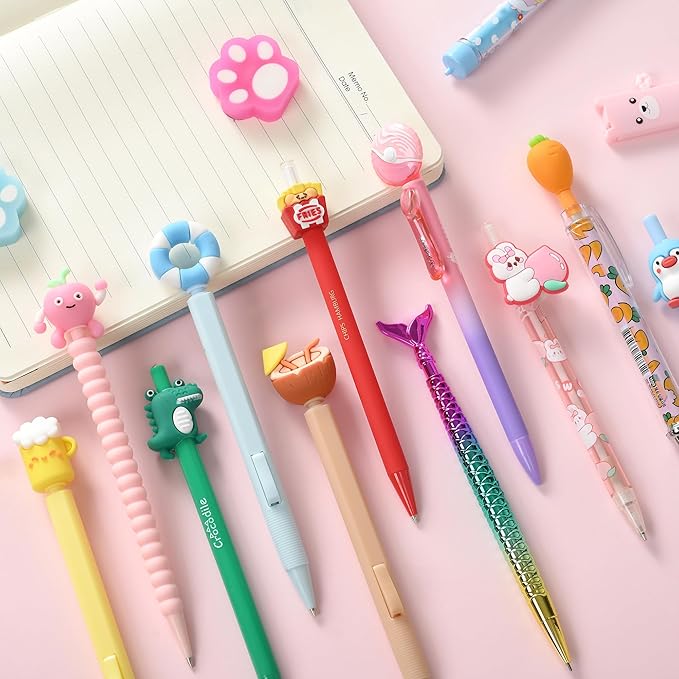 12PCS Cute Kawaii Mechanical Pencils Set with Lead Refills and Erasers, 0.5mm & 0.7mm Point, Bulk Mechanical Pencils for Kids Girls