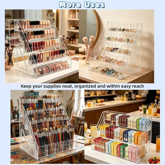 5-Tier Acrylic Marker Organizer, 150 Slots Desktop Pen Storage Rack, Vertical Art Supply Holder for Colored Pencils, Paint Brushes & Office Accessories, Clear Desk Stationery Display