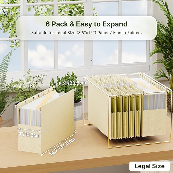 XINGIA 6 Pack Expandable Hanging File Folders Legal Size, 4 Inch Expansion File Folders for Filing Cabinet,Wheat Straw Reinforced File Folders Hanging with Tabs,File Organier for Office Home School