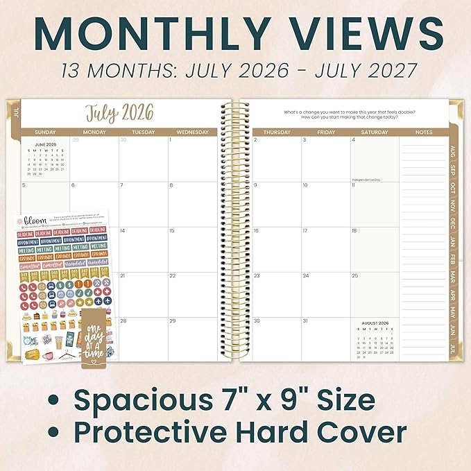 bloom daily planners 2026-2027 Hardcover Academic Year Goal & Vision Planner (July 2026 - July 2027) - 13 Months Weekly & Monthly Agenda Organizer - 7.5" x 9" - Spread Kindness Like Wildflowers