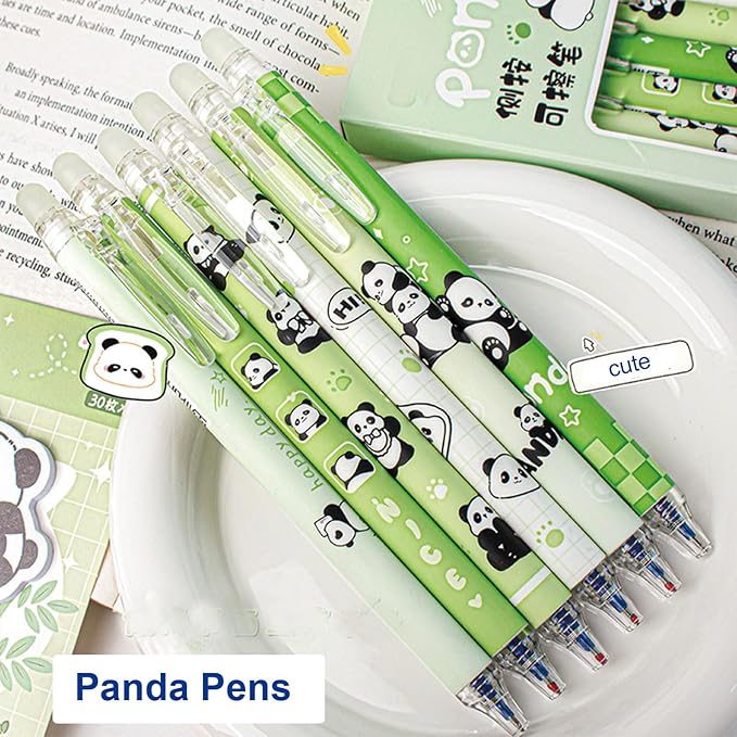 MOZXIRZ 6 Pcs Cute Erasable Retractable Pens Erasable Gel Ink Pens Cartoon Panda Pen 0.5mm Blue Ink Pen Cartoon Writing Pen Office School Supplies Women Girls Boys(Blue Ink-Panda)