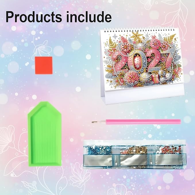 2027 Standing Desk Calendar DIY Diamond Art Painting Monthly Flip Dates Alphabet Theme Tabletop Calendars Diamond Art Craft Supplies Planner Office Home-Letter