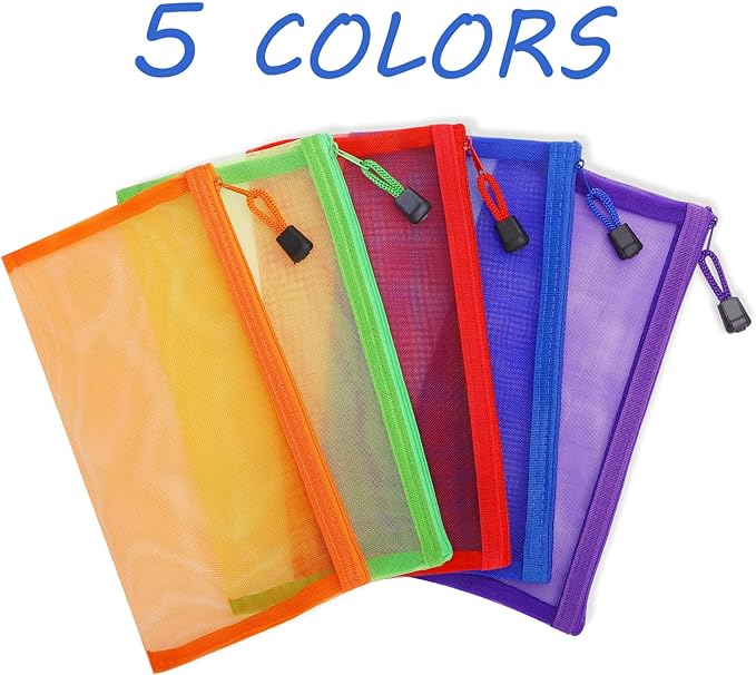 20 Pack Multicolored Zipper Mesh Pouch, Zipper Pencil Pouches Pen Bags, Multipurpose Travel Bags for Cosmetic School Office Supplies and Travel Accessories, 10 Colors (Assorted F)