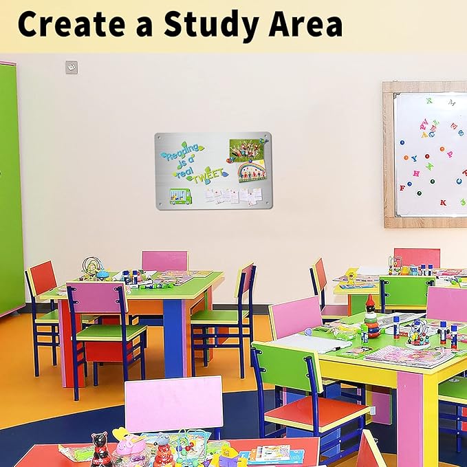 2Pack Magnetic Board 17.5" x 11.4" Magnet Bulletin Board is Suitable for displaying Notes, Photos, Magnetic Letters,Suitable for Walls, refrigerators, cabinets, etc (Silver)