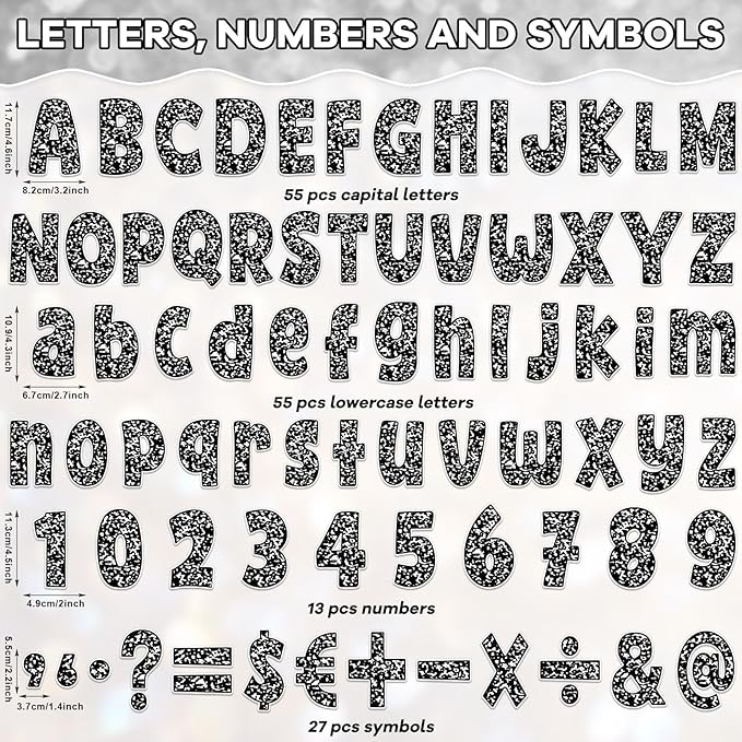 150Pcs Composition Bulletin Board Letters Composition Themed Classroom Decor Alphabet Combo Set Alphabets Numbers Symbols Paper Cutouts for Party School Classroom Blackboard Decoration Supplies