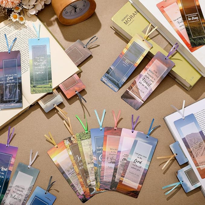 Chinco 120 Pack Bible Verse Bookmarks Scenery Christian Inspirational Scripture Book Markers Religious Motivational Encouragement Page Markers for Church Office Reading Lover Gifts