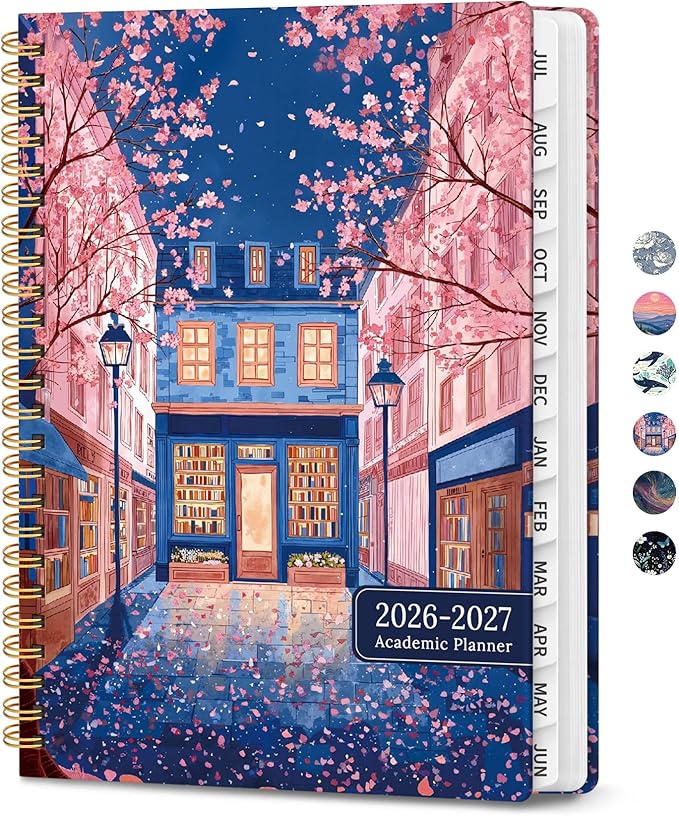 2026–2027 Academic Planner, Weekly and Monthly Planner for Women, July 2026 - June 2027, Pretty Hardcover 2026–2027 Academic Planner with Tabs, Inner Pocket, Spiral Bound, Perfect Office Home School Supplies - 6.3" x 8.5", Florist Cat