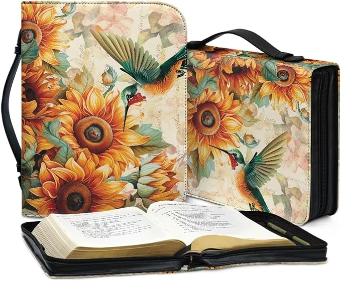 Sunflower Bird Women Bible Carrying Case Thanksgiving Bible Tote Bag for Man Fall Bible Covers Thanksgiving Decor PU Leather Bible Protector