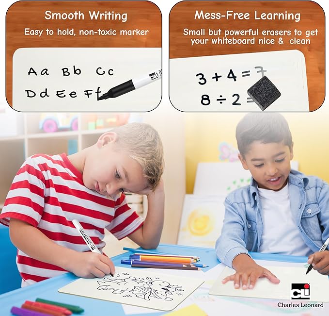 Charles Leonard Dry Erase Lapboard Class Pack, Includes 12 each of Whiteboards, 2 Inch Felt Erasers and Black Dry Erase Markers (35036), 12 Sets