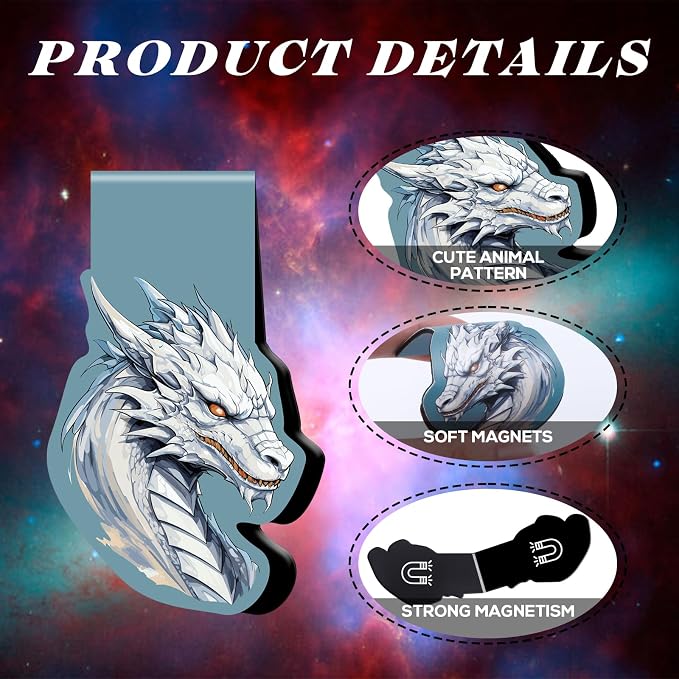 Dragon Magnetic Bookmark Gift - 6Pcs Rider Bookmarks Cool Animal Book Mark Magnets Fantastic Page Clip for Book Lovers Students Reading Gifts