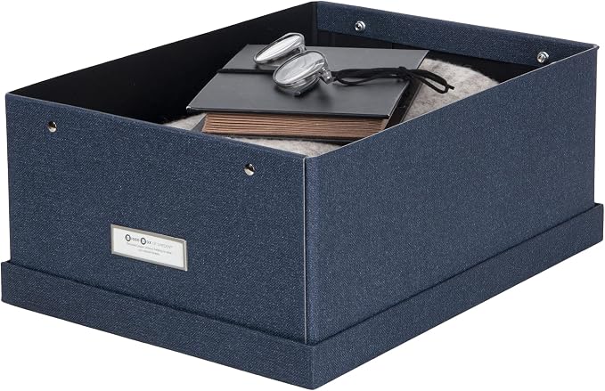 Bigso Katia KD Collapsible Storage Box with Labelframe for Easy Identification - Simple Assembly without Tools - Decorative Storage Boxes with Lids - 11.3in x 15.4in x 6.4in - Blue