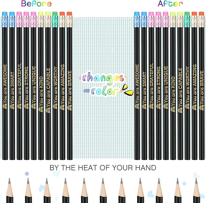 Eersida 40pcs Color Changing Mood Pencils Fun Pencils Bulk for Kids Students Motivational Pencil 2B Assorted Thermochromic Pencil with Eraser (Encouraging)