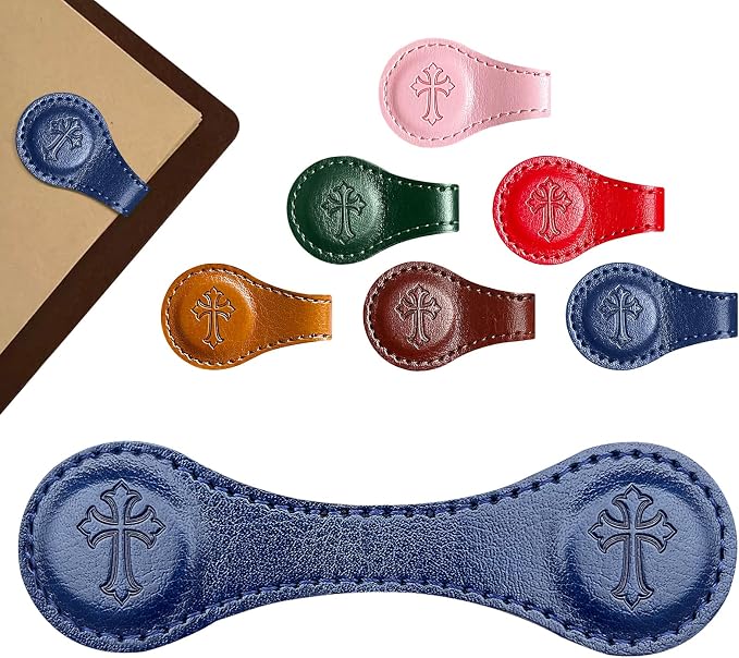 Leather Magnetic Bookmarks, 3D Embossed Alphabet Initial Letter Bookmark, Cute Page Markers for Books, Journals, Planners, Bible, Small Reading Gifts for Women Men, Teachers, Students (Blue Cross)