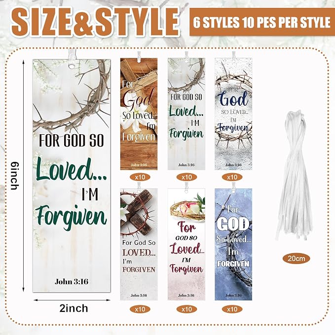 Dispowreath 60 Pcs for God So Loved Bookmarks Religious John 3: 16 Bookmarks Church Exchange Gifts for Men & Women Sunday School Vbs Church Prizes Party Favors