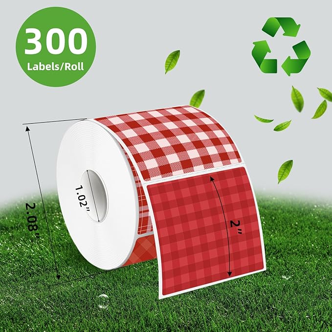 Thermal Labels Stickers 2" x 2", Red Self-Adhesive Waterproof Square Christmas Direct Thermal Labels Stickers, Perforation Line Design- 300 Sheets