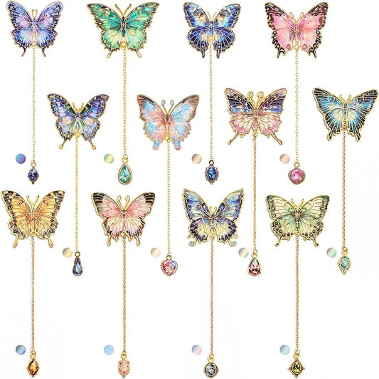 12 Pieces Metal Butterfly Bookmarks with Chain, Golden Hollow Bookmark Monet Oil Painting Theme Book Mark Bookmarks for Book Lovers Women Writers Readers Children Teens