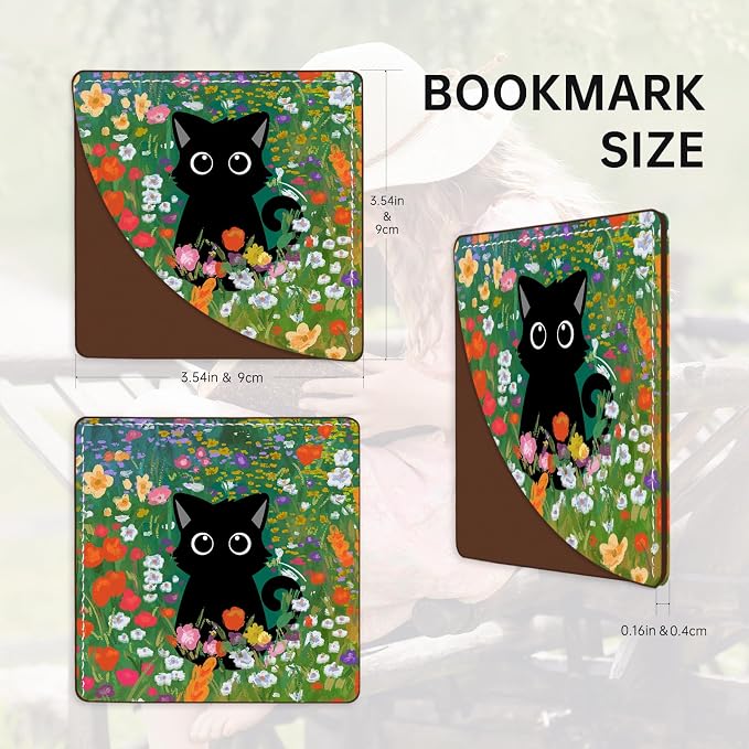 2 Pack Cat Hiding in the Flowers Leather Book Corner Bookmark, Durable Handmade Reading Accessories - Gifts for Readers, Women, Men, Teachers, Students 2