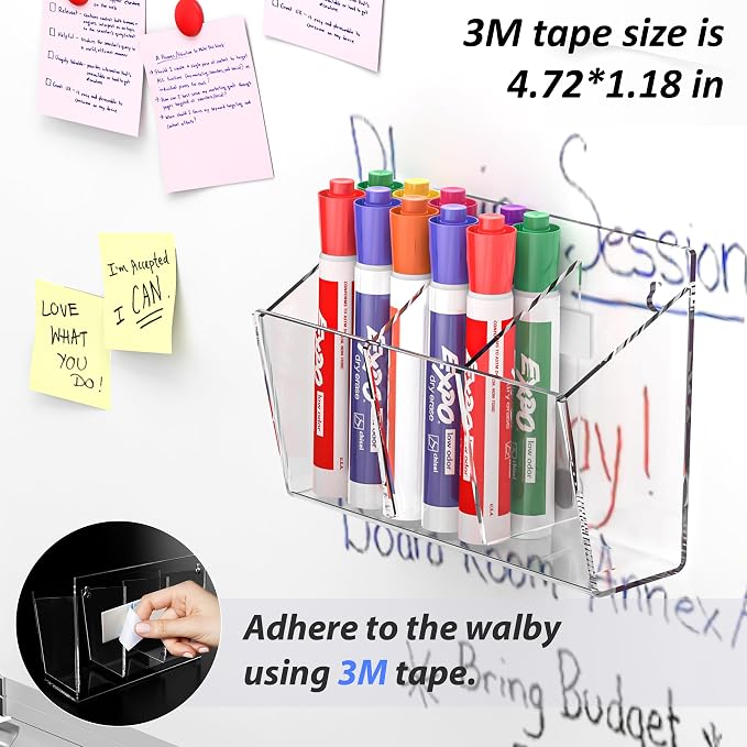FUCDTEFC Wall Mount Marker Holder, Acrylic Dry Erase Marker Wall Holder, 3 Compartments Pencil Pen Dispenser Makeup Markers Holder Whiteboard Clear Organizer for Classroom Wall