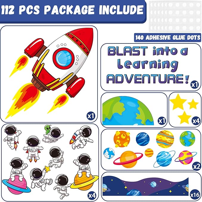 Justforjoyful Outer Space Astronaut Bulletin Board Decorations Space Theme Classroom Decor Back to School Galaxy Borders Blast into a Learning Adventure Rocket Solar System Planet Paper Cutouts Kids