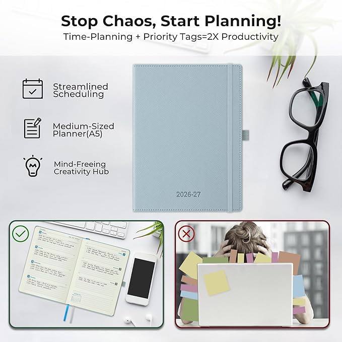 Weekly Monthly 2026-2027 Planner (July 26-Dec 27),8.5"x6.5",18 Months Agenda Plan with Month Tabs & Pocket,Expenses/Note Pages, Academic Calendar with Vegan Leather Cover,Dusty Blue