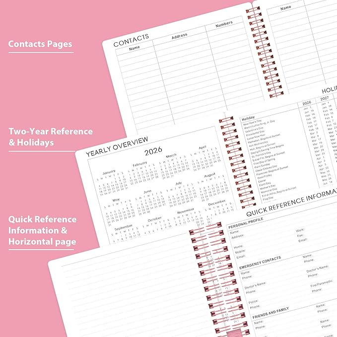 Planner 2026-2027- 2026-2027 planner weekly and monthly, Jul. 2026 - Jun. 2027, 6.25" x 8.3", Flexible Cover, A5 Thick Paper, Twin-Wire Binding - Pink