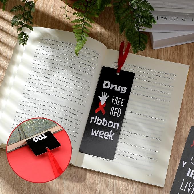 Cholemy 200 Pcs Red Ribbon Week Awareness Bookmarks Say No to Poison Bookmarks Too Smart to Start Book Marks Motivational Tags for Red Ribbon Charity Event Party Decoration, 10 Designs
