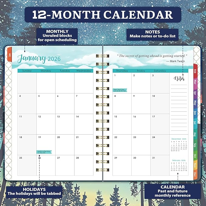 Planner 2026-2027 - Planner 2026 Weekly and Monthly from January - December, Calendar Planners with Colorful Tabs, Inner Pocket, 6.4" x 8.5"