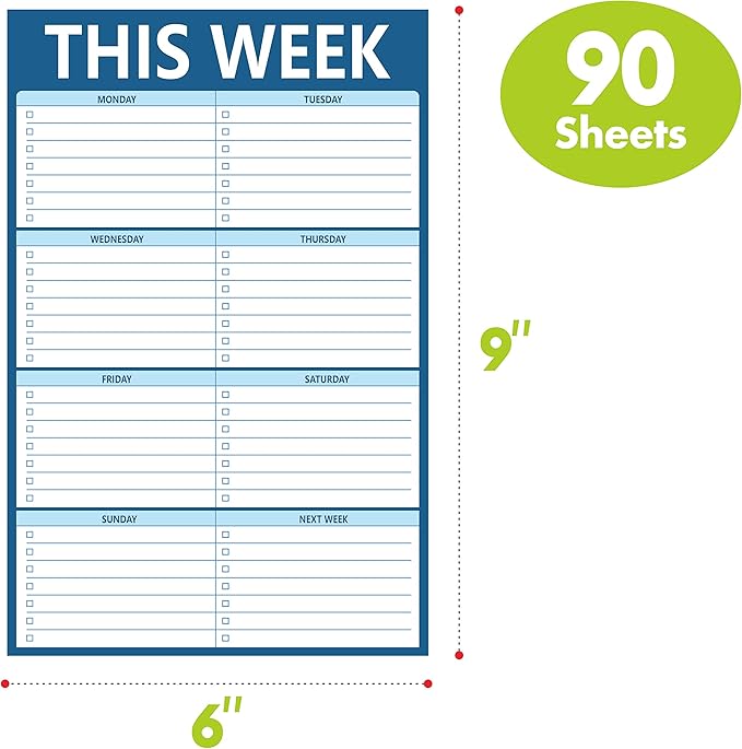 90 Sheets Weekly Planner, Magnetic Checklist Notepad with to Do Lists for Office or School, Dark Blue