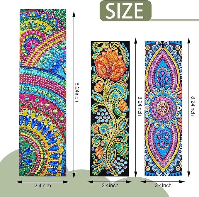 Tontut 3pcs Diamond Art Painting Kit Bookmarks, Shaped Flowers Exquisite General DIY Bookmarks, Lightweight and Durable, Suitable for Reading Lovers
