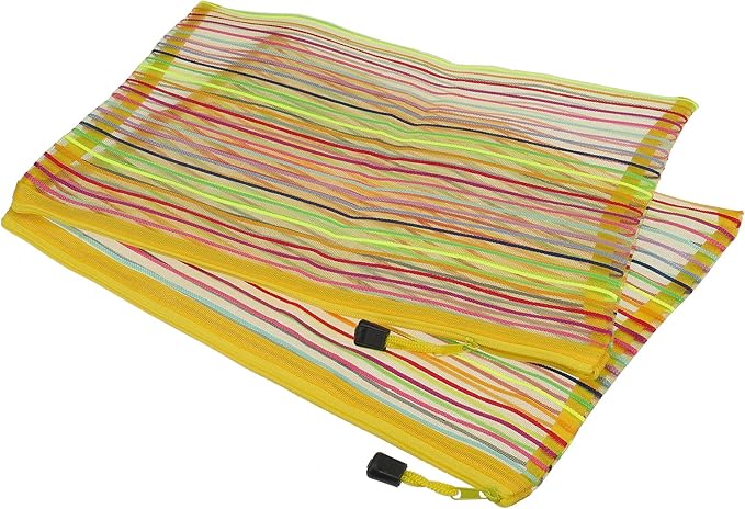 MECCANIXITY Mesh Zipper Pouches, A4 Colorful Pencil Case Document File Bags Storage Organizer for Office Supply Travel Accessory, Yellow Pack of 6