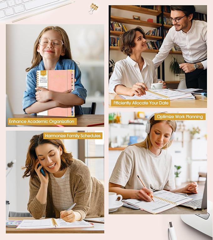 Academic Planner 2026-2027, Hardcover Leather Weekly and Monthly Calendar Planner from July 2026 - June 2027, A5 6.1" x 8.2" Daily Agenda with Tabs, College School Organizer for Student Teacher, Pink