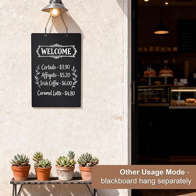 SELEAD Small Chalkboard Words Sign - 8x12 Inch Tabletop Decorative Chalk Board with Metal Stand, Rectangle Double-Sided Message Menu Board for Food, Store, Business, Wedding