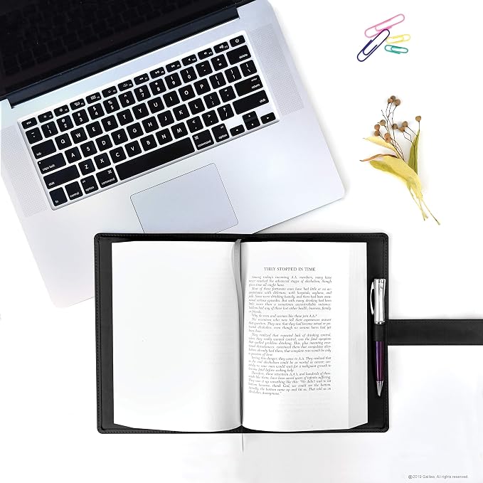 GALILEO® Single AA Big Book Cover | PU Leather AA Book Covers for Hardcover | Medallion Holder | AA Gift | Alcoholics Anonymous | Premium Design (Plain/Coin Pocket/Black)