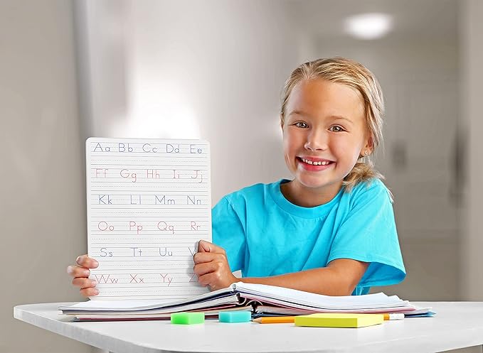 Scribbledo 5 Pack Dry Erase Handwriting Practice for Kids 9 x 12 Inch Letter Alphabet Tracing Board Whiteboard for Kids Ages 3-5 Write and Wipe Alphabet Practice Cards Letters & Erasers